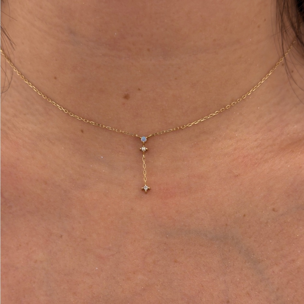 RARE Catbird Spring Fairy Opal Gold Necklace with Diamond Accent Lariat - Picture 7 of 13